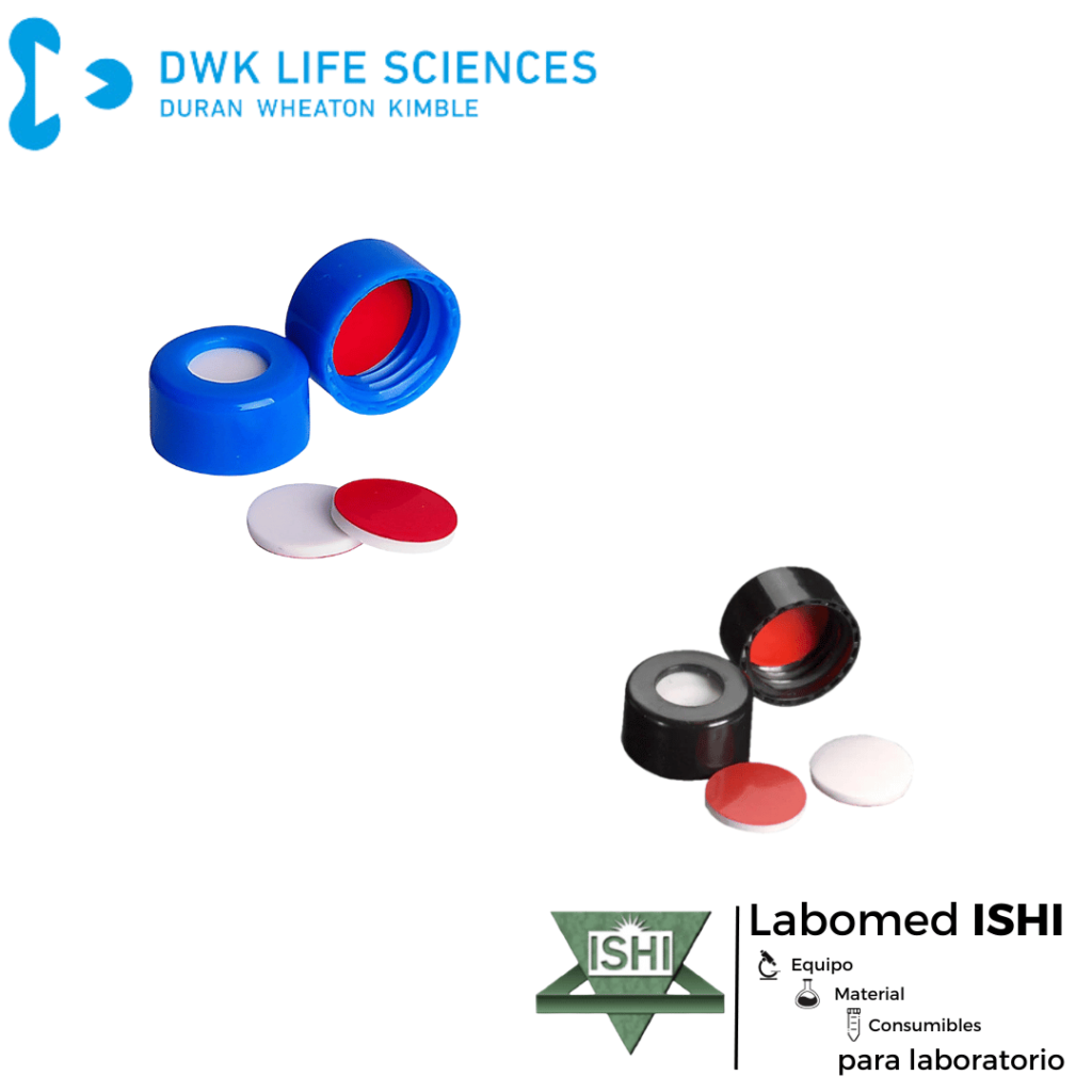 Tapa Roscada Roto Tapa Roscada 9mm Negra y Azul MicroLiter®, Septa PTFE-Silicona pk/100 ...